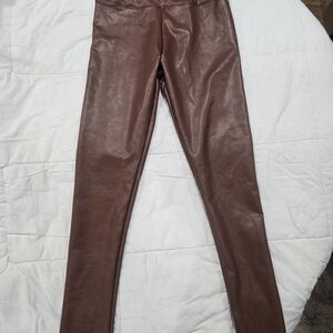 Elegant Brown Leather Skinny Pants
